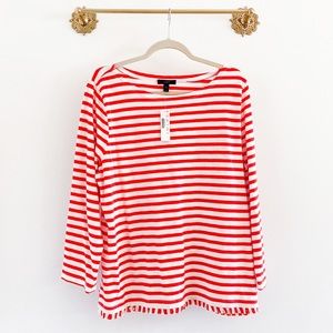 J.Crew Red Stripe Fringe Hem Boxy Tee